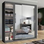 Hilton Mirror Sliding Door 90cm Wardrobe - Grey
