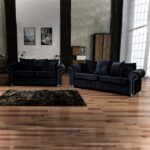 Ashwin Plush Velvet 3 Seater and 2 Seater Sofa Set - Black