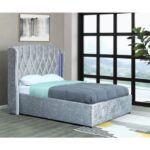Mayfair Ottoman Storage Crush Silver Velvet Bed Frame with LED - 4ft6 Double size