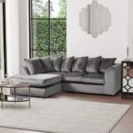 Chapman Plush Velvet 4 Seater Grey Corner Sofa - Left Side