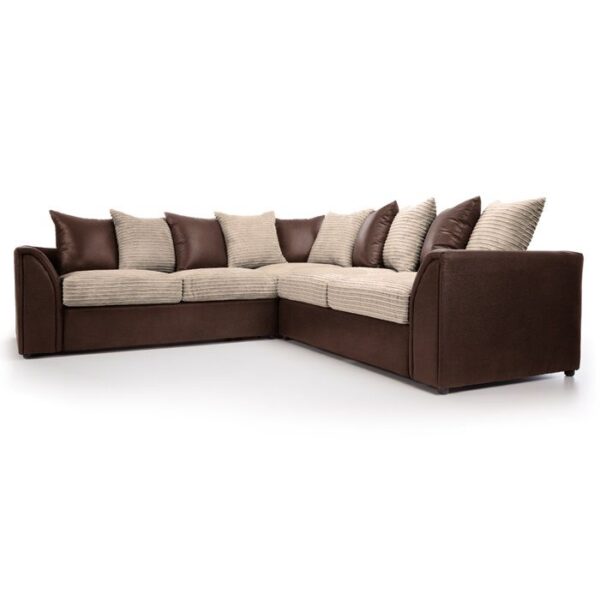 Luca Jumbo Cord Fabric 5 Seater Corner Sofa - Brown with Beige