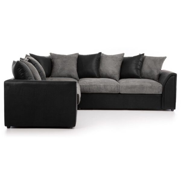 Luca Jumbo Cord Fabric 5 Seater Corner Sofa - Black with Grey