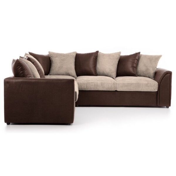 Luca Jumbo Cord Fabric 5 Seater Corner Sofa - Brown with Beige