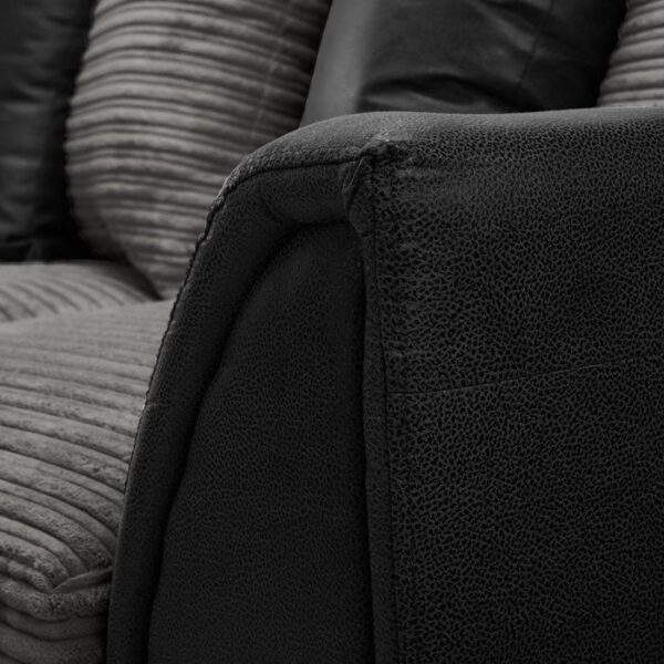 Luca Jumbo Cord Fabric 5 Seater Corner Sofa - Black with Grey
