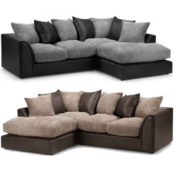 Luca Jumbo Cord Fabric Black with Grey Corner Sofa - Right Side