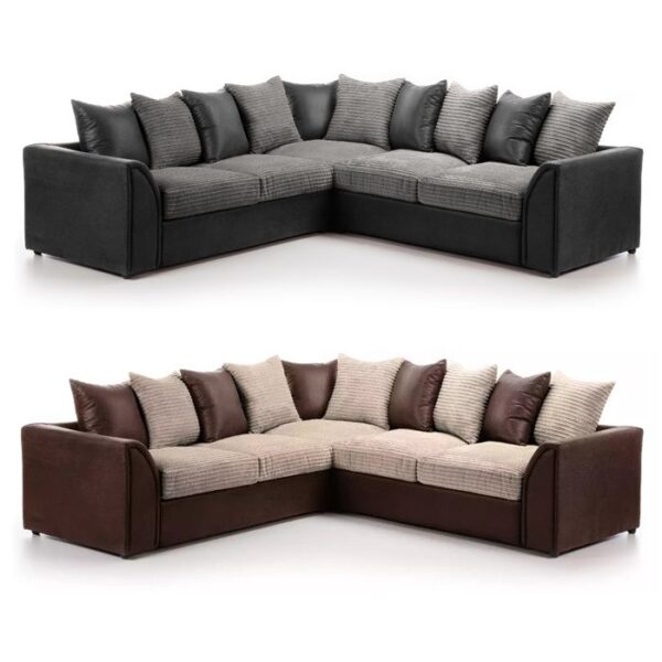 Luca Jumbo Cord Fabric 5 Seater Corner Sofa - Brown with Beige